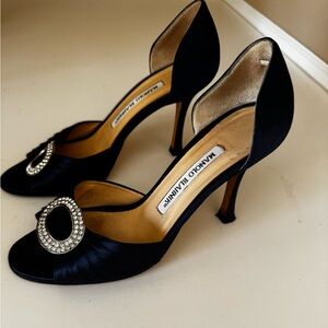 Manolo Blahnik Navy Satin Heels